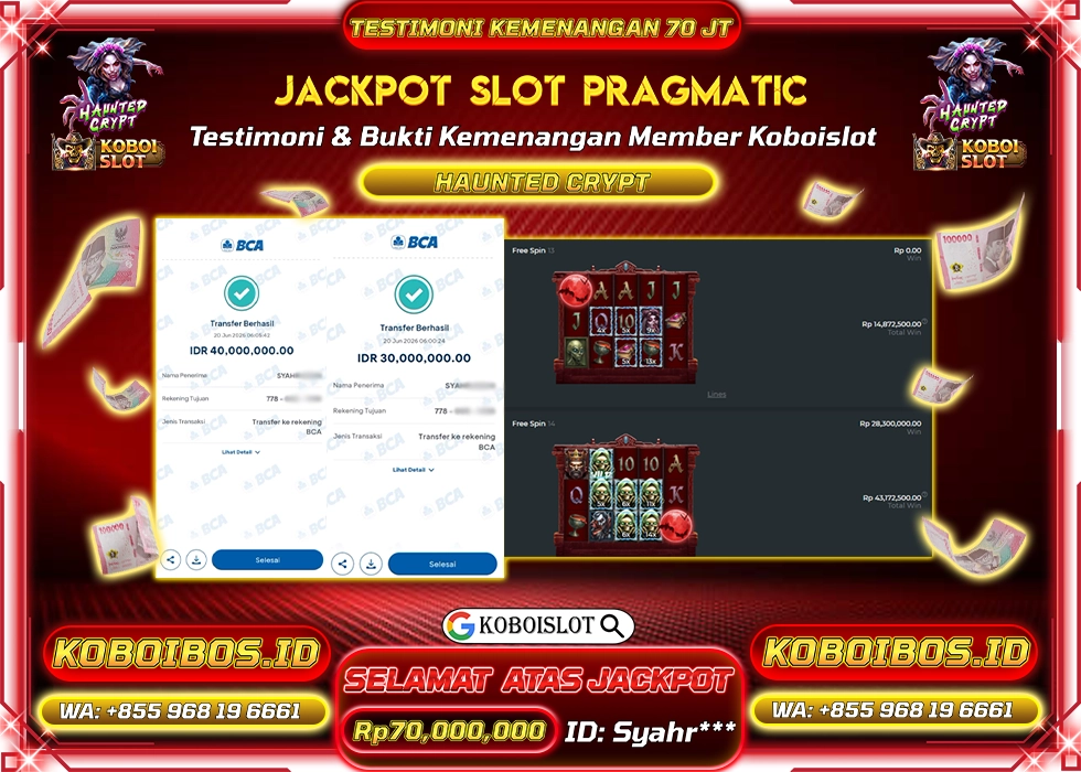 BUKTI KEMENANGAN SLOT GACOR HAUNTED CRYPT Rp70.000.000,- LUNAS